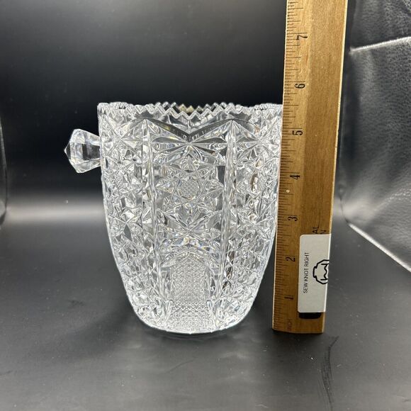 Ice Bucket Crystal Clear Glass w/Saw Tooth Edges & Knob Handles Vintage - Picture 8 of 9